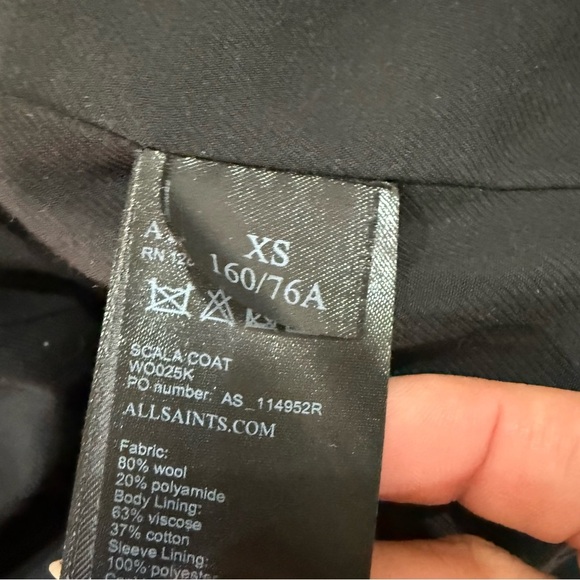 All Saints Coat Scala Hooded in Black Wool
